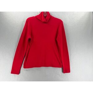LL Bean T-Shirt Womens S Red Pima Cotton Turtleneck Academia Minimalist Basic